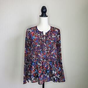 Japna Black Pullover Floral Blouse Small